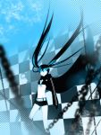  black&acirc;&tilde;&hellip;rock_shooter black_hair black_rock_shooter black_rock_shooter_(character) blue_eyes chain chains hk midriff navel solo twintails 