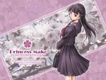  briefcase brown_eyes cherry_blossoms mako-hime ponytail princess_mako sakura school_uniform wallpaper wind 