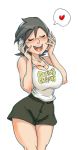  breast_squeeze breasts cleavage closed_eyes headphones large_breasts short_hair shorts sleeveless_shirt spanish yves_bigerel 