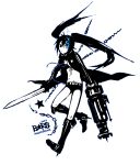  arm_cannon bad_id black&acirc;&tilde;&hellip;rock_shooter black_hair black_rock_shooter black_rock_shooter_(character) cake_(dangaonuo) cake_(pixiv) chain chains midriff navel scar solo sword twintails weapon 