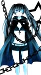  black_hair black_rock_shooter black_rock_shooter_(character) blue_eyes chain chains long_hair lotton midriff shorts solo twintails 