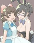  animal_ears aoi_minamo bare_shoulders black_hair bow bowtie breasts brown_hair bunny_ears bunny_girl bunny_tail bunnysuit cleavage glasses hair_bow holon large_breasts multiple_girls muuten pantyhose ponytail rabbit_ears real_drive ribbon smile tail 