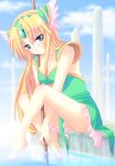  blonde_hair blush feet green_eyes head_wings headwings long_hair polearm riesz saki_chisuzu sakichi_suzu seiken_densetsu seiken_densetsu_3 spear tears very_long_hair water weapon 