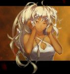  blonde_hair braid dark_skin dress hair_ornament hairclip long_hair musical_note notes red_eyes smile tsujisaki 