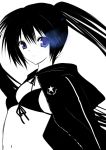  black&acirc;&tilde;&hellip;rock_shooter black_hair black_rock_shooter black_rock_shooter_(character) blue_eyes bust glowing_eye midriff navel partially_colored solo utakata utakata_(0824) utakata_(artist) 