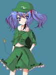  blue_hair cattail hair_bobbles hair_ornament hat kawashiro_nitori midriff navel plant touhou twintails 