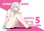  1girl absurdres angelica_w._rose barefoot bikini bikini_skirt blonde_hair blue_eyes character_name closed_mouth highres joukamachi_no_dandelion kasuga_ayumu_(haruhipo) long_hair official_art simple_background solo swimsuit white_bikini 