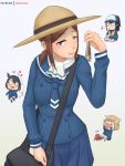  4girls commentary fish fishing_hook fishing_line fishing_lure fishing_rod glasses hat highres hodaka_natsumi holding holding_fishing_rod houkago_teibou_nisshi kuroiwa_yuuki multiple_girls oono_makoto patreon_username scarf school_uniform straw_hat tsurugi_hina wave_print zen_cross 