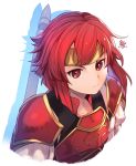  1girl armor closed_mouth fire_emblem fire_emblem:_mystery_of_the_emblem fire_emblem_heroes headband highres minerva_(fire_emblem) nakabayashi_zun red_eyes redhead short_hair simple_background solo white_background yellow_headband younger 