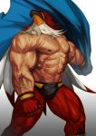  1boy absurdres bara bird_mask blue_cloak cloak fatal_fury gloves gradient gradient_background grey_background griffon_mask highres manly mark_of_the_wolves muscle shirtless solo the_king_of_fighters traver009 veins wrestler wrestling_mask wrestling_outfit 