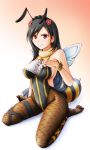  1girl alternate_costume annoyed bee bee_costume black_hair black_legwear black_leotard bug fake_antennae fake_wings final_fantasy final_fantasy_vii final_fantasy_vii_remake fishnet_legwear fishnets highleg highleg_leotard insect insect_wings leotard long_hair low-tied_long_hair meihemu pantyhose red_eyes solo striped_leotard tifa_lockhart vertical-striped_leotard wings 