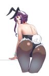  animal_ears ass back bare_back bunny_girl bunny_tail bunnysuit cowboy_shot earrings forehead_jewel from_behind gem headband highres jewelry jstyleartz looking_back mirelia_q_melromarc pantyhose purple_hair rabbit_ears short_hair sidelocks simple_background tail tate_no_yuusha_no_nariagari violet_eyes white_background white_headband wrist_cuffs 