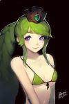  1girl breasts character_request closed_mouth ejami green_hair long_hair looking_at_viewer lowres simple_background smile solo swimsuit 