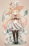  1girl blonde_hair braid brown_eyes chobi_(sakuyasakuhana) copyright_request flower hat navel witch_hat 