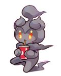  commentary creature cup drinking drinking_straw english_commentary gen_7_pokemon holding holding_cup lowres marshadow marshadow_(gloom) no_humans orange_eyes plum!_(plumcea) pokemon pokemon_(creature) signature simple_background white_background 