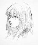  1girl closed_mouth commentary english_commentary greyscale highres long_hair mole mole_under_eye monochrome original portrait simple_background solo wataboku white_background 