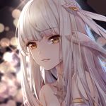  1girl ajio_(pixiv7718798) bangs blurry blurry_background character_request choker eyebrows_visible_through_hair final_fantasy final_fantasy_xiv long_hair looking_at_viewer parted_lips portrait silver_hair solo sparkle yellow_eyes 