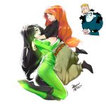  breasts closed_mouth ejami graphite_(medium) kim_possible kimberly_ann_possible long_hair looking_at_viewer multiple_boys multiple_girls shego simple_background traditional_media white_background 