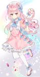  1girl blue_bow blue_hair blush bow breasts closed_mouth commission eyebrows_visible_through_hair full_body hair_bow highres looking_at_viewer magical_girl medium_breasts multicolored_hair original pink_eyes pink_footwear pink_hair poho smile solo two-tone_hair 