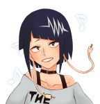  1girl absurdres bangs bare_shoulders black_eyes black_hair blue_hair blunt_bangs blush boku_no_hero_academia gehflixy32uaowg happy highres jirou_kyouka looking_at_viewer open_mouth purple_hair shirt short_hair simple_background smile solo 