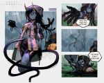  &gt;_&lt; 1girl 1other :t absurdres artist_name bike_shorts black_sclera blue_skin character_request commentary copyright_name cropped_legs danielle_brindle death_stranding english_text furrowed_eyebrows highres hood hoodie horns huge_filesize jacket long_hair looking_at_viewer monster_girl o_o personification rain tentacle_hair umbilical_cord 