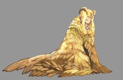  1girl blonde_hair dragon_girl horns kulve_taroth long_hair monster_hunter monster_hunter:_world o.m personification sheep_horns simple_background solo yellow_eyes 