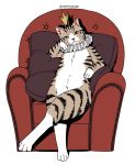  animal armchair cat chair collar crossed_legs crown frilled_collar frills looking_at_viewer mattaku_mousuke no_humans original pillow sitting solo white_background 