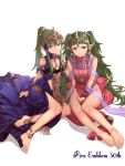  10s 1990 2019 2girls 90s absurdres alba anklet anniversary arm_support bare_arms bare_legs barefoot blue_dress breasts chiki chiki_(cosplay) cleavage_cutout commentary_request cosplay costume_switch dragon_girl dress elf english_text feet fire_emblem fire_emblem:_three_houses fire_emblem:_mystery_of_the_emblem fire_emblem:_mystery_of_the_emblem fire_emblem:_shin_ankoku_ryuu_to_hikari_no_tsurugi fire_emblem:_three_houses fire_emblem_11 fire_emblem_16 fire_emblem_3 fire_emblem_heroes fire_emblem_shadow_dragon flat_chest goddess green_hair hair_ornament highres intelligent_systems jewelry loli long_dress long_hair looking_at_viewer manakete multiple_girls necklace nintendo pink_dress pointy_ears ponytail scarf shadow shiny shiny_hair sidelocks simple_background sitting sleeveless small_breasts sothis_(fire_emblem) sothis_(fire_emblem)_(cosplay) super_smash_bros. tiara tiki_(fire_emblem) tiki_(fire_emblem)_(cosplay) toes trait_connection twintails very_long_hair white_background 