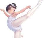  aoi_kumiko ballet black_hair breasts green_eyes hair_ornament highres leotard loli looking_at_viewer original pantyhose short_hair simple_background small_breasts white_legwear 