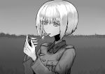  1girl blurry cigarette depth_of_field erica_(naze1940) greyscale horizon leyna_koch lighting_cigarette matchbox matches military military_uniform monochrome original outdoors short_hair sky soldier solo uniform upper_body world_war_ii 