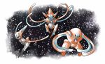  artsy-theo commentary creature deoxys deoxys_(attack) deoxys_(defense) english_commentary full_body gen_3_pokemon looking_at_viewer no_humans pokemon pokemon_(creature) signature simple_background space star_(sky) white_background 