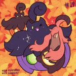  alternate_color autumn_leaves character_name commentary creature english_commentary fangs gen_6_pokemon gourgeist no_humans number one_eye_closed pokemon pokemon_(creature) pokemon_number pumpkaboo shiny_pokemon tonestarr 