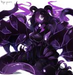  1girl alder black_hair breasts character_name eyebrows_visible_through_hair hair_over_one_eye highres horns large_breasts long_hair looking_at_viewer monster_girl monster_girl_encyclopedia night_gaunt_(monster_girl_encyclopedia) solo very_long_hair violet_eyes 