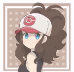  1girl blue_eyes brown_hair chocomiru hat hilda_(pokemon) pokemon pokemon_(game) pokemon_bw ponytail solo upper_body wavy_hair 
