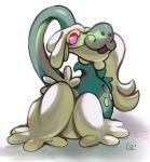  commentary dragon drampa english_commentary gen_7_pokemon looking_at_viewer pinkgermy pokemon shadow signature simple_background violet_eyes white_background 