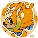  black_eyes buizel commentary creature english_commentary full_body gen_4_pokemon no_humans open_mouth pinkgermy pokemon pokemon_(creature) round_image signature solo 