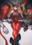  1girl animal_hat blue_eyes bodysuit cat_hat crossed_legs evangelion:_2.0_you_can_(not)_advance evangelion:_3.0_you_can_(not)_redo eyepatch hat highres jacket legs long_hair makai_no_juumin neon_genesis_evangelion orange_hair pilot_suit plugsuit rebuild_of_evangelion red_bodysuit shikinami_asuka_langley sitting souryuu_asuka_langley track_jacket 