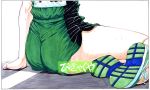  1girl ass colored_pencil_(medium) manpuku marker_(medium) millipen_(medium) no_socks original shoes shorts sneakers sportswear sweat track_and_field traditional_media 