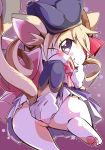  1boy animal_ears azuma_minatsu blonde_hair blush blush_stickers bow bowtie cat cat_boy cat_busters cat_ears cat_tail chrona_(cat_busters) commentary_request dress finger_to_mouth furry gloves hat looking_at_viewer pawpads slit_pupils solo tail trap twintails violet_eyes whiskers 