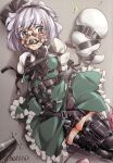  1girl absurdres ball_gag bdsm bondage bound collar fumi11gou gag gagged green_eyes highres konpaku_youmu konpaku_youmu_(ghost) saliva short_hair silver_hair solo touhou 