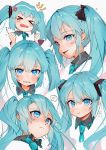  &gt;_&lt; anger_vein aqua_hair blue_eyes clenched_hands commentary_request expressions face furrowed_eyebrows gotoh510 hatsune_miku highres long_hair looking_at_viewer necktie portrait pout pouty_lips smile twintails vocaloid 