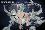  1girl bare_arms bare_shoulders blue_hair bra broken broken_weapon cannon dendrobium_schema grandialee green_eyes gundam gundam_gp-03_stamen highres looking_at_viewer mecha_musume rocket_launcher short_hair underwear weapon white_legwear 