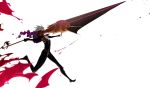  1boy fate/apocrypha fate_(series) hidden_face highres karna_(fate) male_focus polearm running spear throwing vasavi_shakti weapon white_background white_hair white_skin 