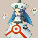  1girl alchera blue_hair commentary_request gloves long_hair open_mouth personification red_eyes rockman rockman_dash simple_background solo 