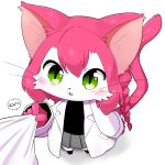  1girl animal_ears blush cat cat_busters cat_ears cat_girl cat_tail commentary_request enata_rei full_body furry green_eyes grey_skirt labcoat neko_hakase_(cat_busters) open_mouth pink_hair pleated_skirt skirt tail whiskers 