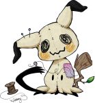  ambunny commentary creature english_commentary gen_7_pokemon mimikyu multiple_sources needle no_humans pokemon pokemon_(creature) signature solo standing transparent_background 