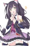  /\/\/\ 1girl animal_ears black_hair black_legwear blush cat_ears detached_sleeves eyebrows_visible_through_hair fang green_eyes ixy kyaru_(princess_connect) long_hair low_twintails multicolored_hair open_mouth princess_connect! princess_connect!_re:dive purple_skirt simple_background skirt solo streaked_hair thigh-highs thigh_gap twintails white_background white_hair zettai_ryouiki 