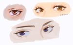  3girls blue_eyes brown_eyes clivenzu commentary copyright_request english_commentary eyelashes eyes highres looking_at_viewer mole mole_under_eye multiple_girls red_eyes signature simple_background twitter_username 