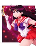  1girl back_bow bishoujo_senshi_sailor_moon bow choker earrings hino_rei inner_senshi jewelry long_hair ofuda pablo_moya red_sailor_collar sailor_collar sailor_mars sailor_moon sailor_senshi sailor_senshi_uniform solo super_sailor_mars 