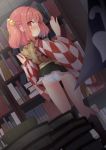  bell book book_stack bookshelf boots checkered dutch_angle from_behind hair_bell hair_ornament motoori_kosuzu panties red_eyes redhead sen1986 short_hair solo_focus touhou two_side_up underwear white_panties 